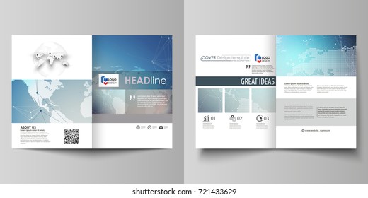 The minimalistic vector illustration of editable layout of two A4 format modern covers design templates for brochure, flyer. Polygonal geometric linear texture. Global network, dig data concept