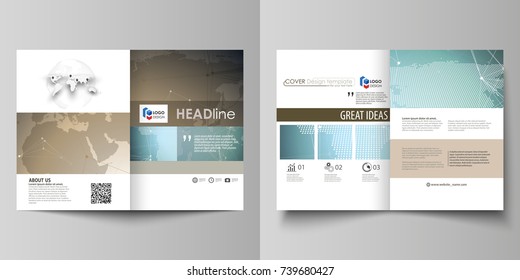The minimalistic vector illustration of the editable layout of two A4 format modern covers design templates for brochure, flyer, report. Chemistry pattern with molecule structure. Medical DNA research