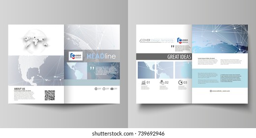 The minimalistic vector illustration of the editable layout of two A4 format modern covers design templates for brochure, flyer, report. Technology concept. Molecule structure, connecting background.