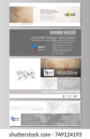 The minimalistic vector illustration of the editable layout of social media, email headers, banner design templates in popular formats. Global network connections, technology background with world map