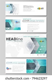 The minimalistic vector illustration of editable layout of social media, email headers, banner design templates in popular formats. Chemistry pattern. Molecule structure. Medical, science background.