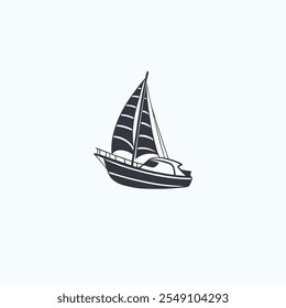 Ilustração vetorial minimalista de um barco de pesca com um design aerodinâmico, apresentando um casco, mastro e detalhes de rede. Ideal para projetos náuticos ou marítimos