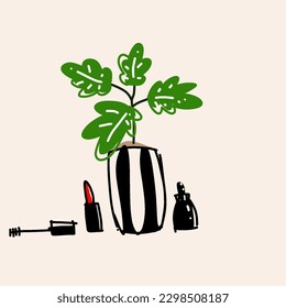 Ilustración vectorial minimalista de plantas y flores verdes 