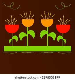 Minimalistic vector illustration of green plant and flower 