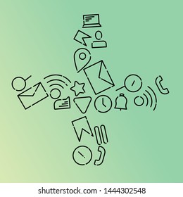 Minimalistic Vector illustration of icons on the topic of internet, applications, business in the form of a plus. Mint Gradient Background.