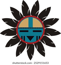 Minimalistic vector illustration of Kachina Sun representation of Sun God in Hopi Culture