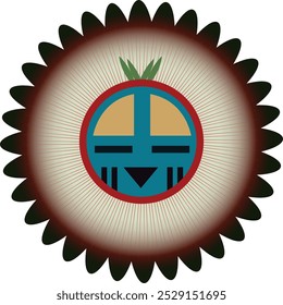 Minimalistic vector illustration of Kachina Sun representation of Sun God in Hopi Culture