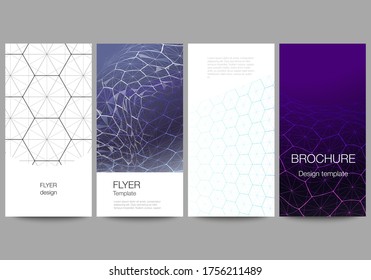 Diseño de ilustración vectorial minimalista de plantillas de diseño de pancartas y volantes. Tecnología digital y concepto de big data con hexágonos, puntos de conexión y líneas, antecedentes médicos de ciencia poligonal.