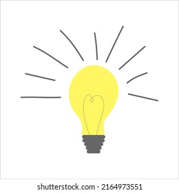 Minimalistic vector illustration of a light bulb lit up, an idea came up. Idea symbol sweetheart. Doodle illustration