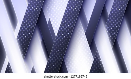 Minimalistic vector illustration of light and dark stripes running side by side and cross, covered with white dots. Geometric background for cover or banner