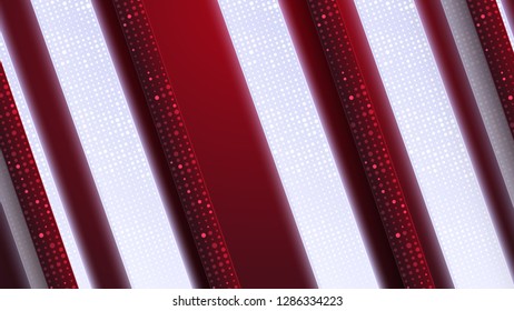 Minimalistic vector illustration of light and dark stripes running side by side and cross, covered with white dots. Geometric background for cover or banner - Vector