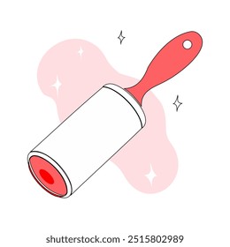 A minimalistic vector illustration of a lint roller with a red handle, perfect for cleaning-related designs and product advertisements...