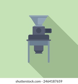 Minimalistic vector illustration of a meat grinder in flat design style, with a shadow on a green background