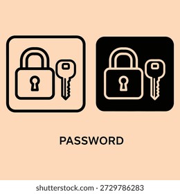 Minimalistic vector illustration of padlock and keys on beige and black backgrounds with password text for security concepts