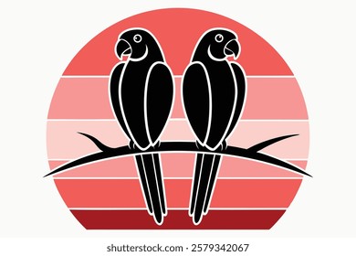 Minimalistic Vector Illustration of Parrot Couple on Branch