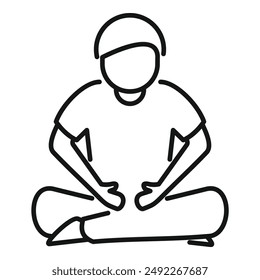 Ilustración vectorial minimalista de una persona que practica meditación sentada en un fondo tranquilo y aislado, con arte de líneas simples en blanco y negro que representa la atención plena y la paz interior