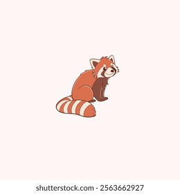 Minimalistic vector illustration of a red panda sitting, featuring a warm color palette of orange and white.