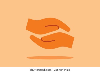 Minimalistic vector illustration showing two hands gently clasping each other, symbolizing care, support, unity and trust in a minimalist style.