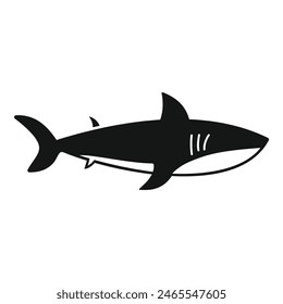 Minimalistic vector illustration of a simplified black shark silhouette, perfect for logo, emblem, or web design, representing the sleek and modern nature of this endangered marine species