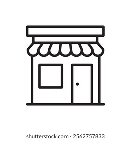 Minimalistic vector illustration of a storefront with a window, door, and awning, perfect for business, shop, or retail-related design projects and branding.
