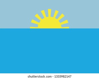 Minimalistic vector illustration with sunset or sunrise in ocean