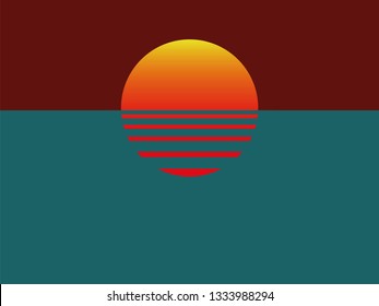 Minimalistic vector illustration with sunset and water