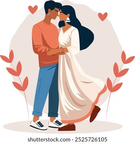 Minimalistic vector illustration of Trans Indian couple in love standing together hugging