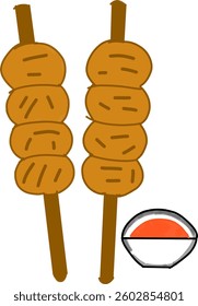 A minimalistic vector illustration of two skewers of grilled dango, a traditional Japanese sweet rice dumpling