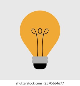 A minimalistic vector illustration of a yellow light bulb with a black and gray base, featuring a simple filament design. Perfect for creativity, ideas, or innovation theme