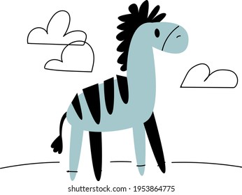Minimalistic Vector Illustration Zebra icon blue. Flat illustration. Trending style and color. Logo