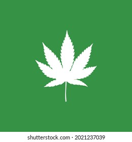 Minimalistic vector image of cannabis on a green background.