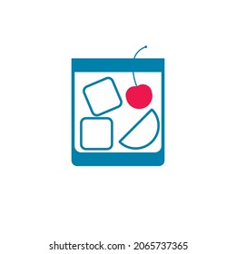 Imagen vectorial minimalista con hielo cítrico y cereza. Se puede usar como un icono. Concepto de alcohol.