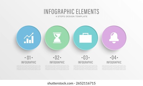 Minimalistic vector infographic template. Four steps with business icons, circles infographic layout design