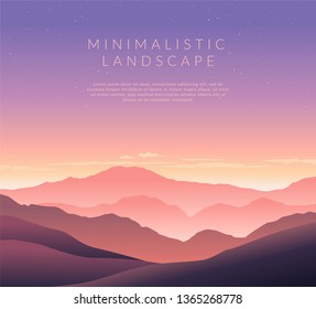 Minimalistic vector landscape background for your design. Color hill silhouette background. 