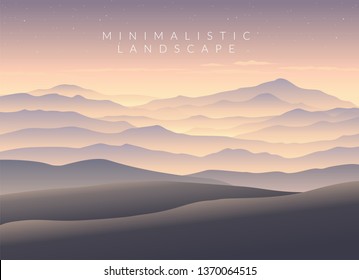 Minimalistic vector landscape background for your design. Color hill silhouette illustration. 