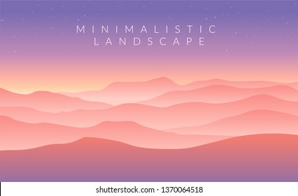 Minimalistic vector landscape background for your design. Color hill silhouette illustration. 