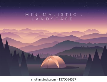 Minimalistic vector landscape background for your design. Color hill silhouette illustration. 