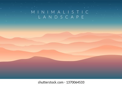 Minimalistic vector landscape background for your design. Color hill silhouette illustration. 