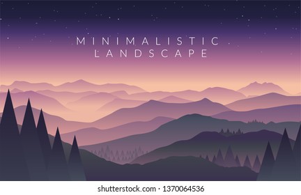 Minimalistic vector landscape background for your design. Color hill silhouette illustration. 