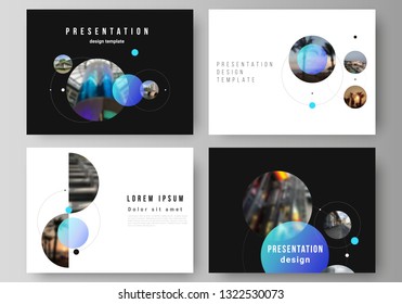The minimalistic vector layout of the presentation slides design business templates. Simple design futuristic concept. Creative background with circles and round shapes that form planets and stars