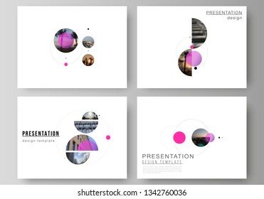 The minimalistic vector layout of the presentation slides design business templates. Simple design futuristic concept. Creative background with circles and round shapes that form planets and stars.