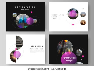 The minimalistic vector layout of the presentation slides design business templates. Simple design futuristic concept. Creative background with circles and round shapes that form planets and stars.