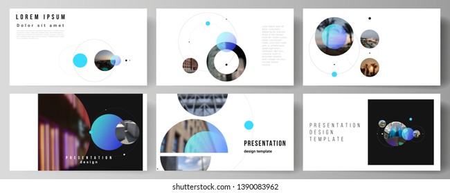 The minimalistic vector layout of the presentation slides design business templates. Simple design futuristic concept. Creative background with circles and round shapes that form planets and stars.