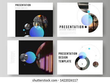 The minimalistic vector layout of the presentation slides design business templates. Simple design futuristic concept. Creative background with circles and round shapes that form planets and stars.