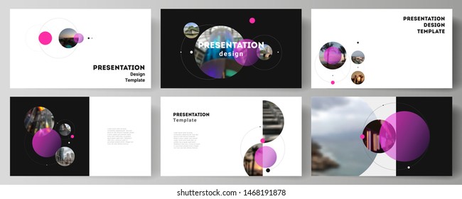 The minimalistic vector layout of the presentation slides design business templates. Simple design futuristic concept. Creative background with circles and round shapes that form planets and stars.