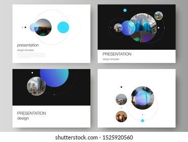 The minimalistic vector layout of the presentation slides design business templates. Simple design futuristic concept. Creative background with circles and round shapes that form planets and stars.