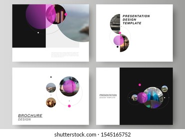 The minimalistic vector layout of the presentation slides design business templates. Simple design futuristic concept. Creative background with circles and round shapes that form planets and stars.