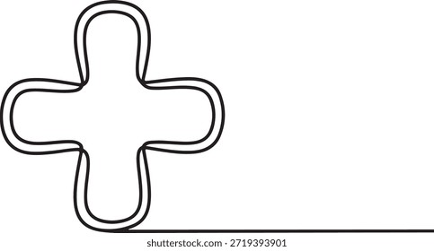 A minimalistic vector line art illustration of a rounded cross or plus sign, often used as a medical or healthcare icon.