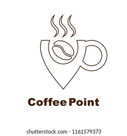 Minimalistic vector logo for coffee shop. Logotype with coffee bean and navigation mark