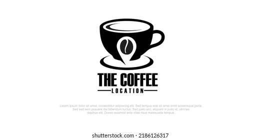 Minimalistic vector logo for coffee shop. Outline logotype with coffee bean and navigation mark